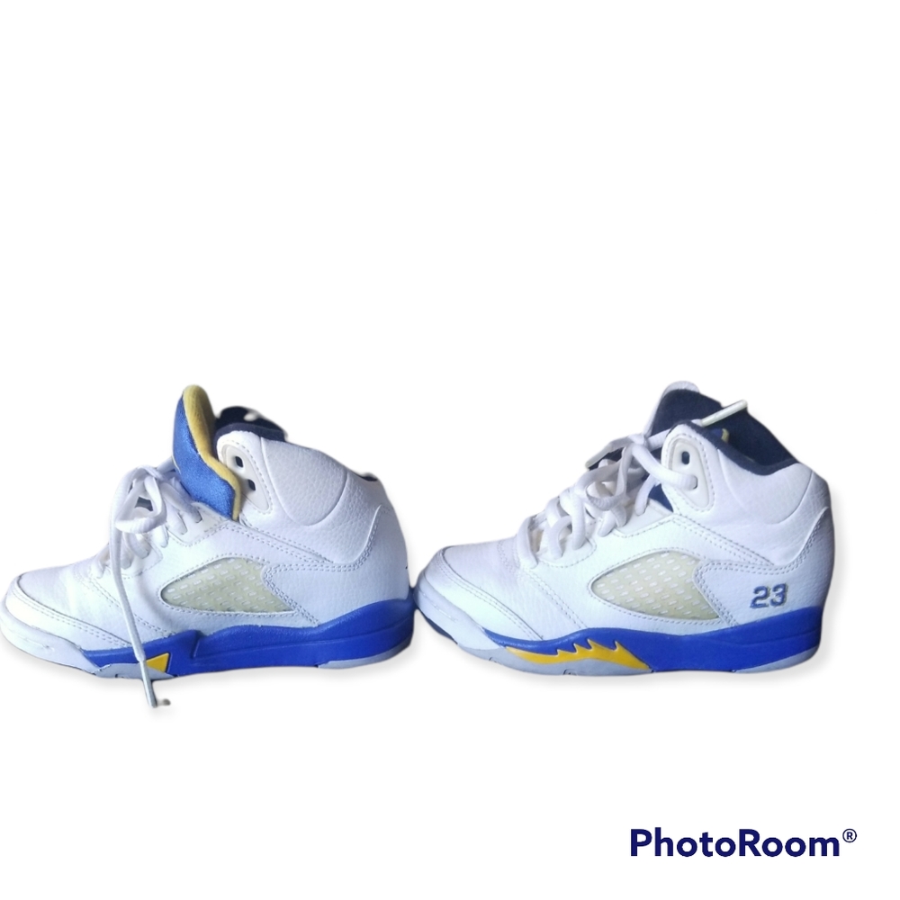 Air Jordan 5s  White/Blue/yellow size 10.5 C